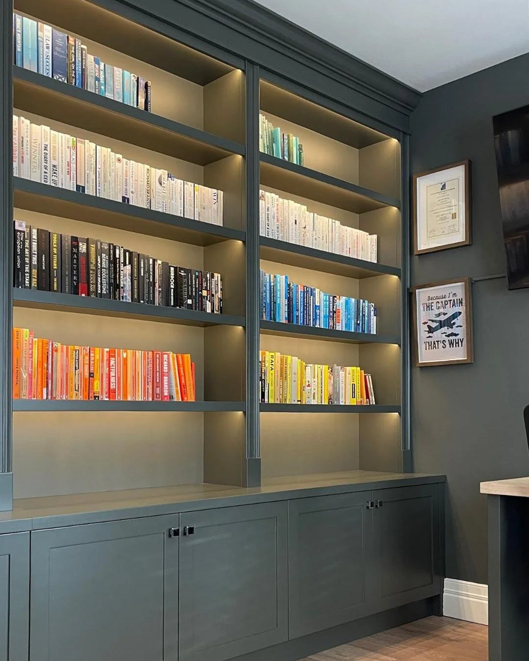 Home offices that reflect different working styles while making every day feel effortless. One combines oak interiors with generous storage for books and files, creating a warm, grounded space perfect for focus or quiet evening reading. The other, fi