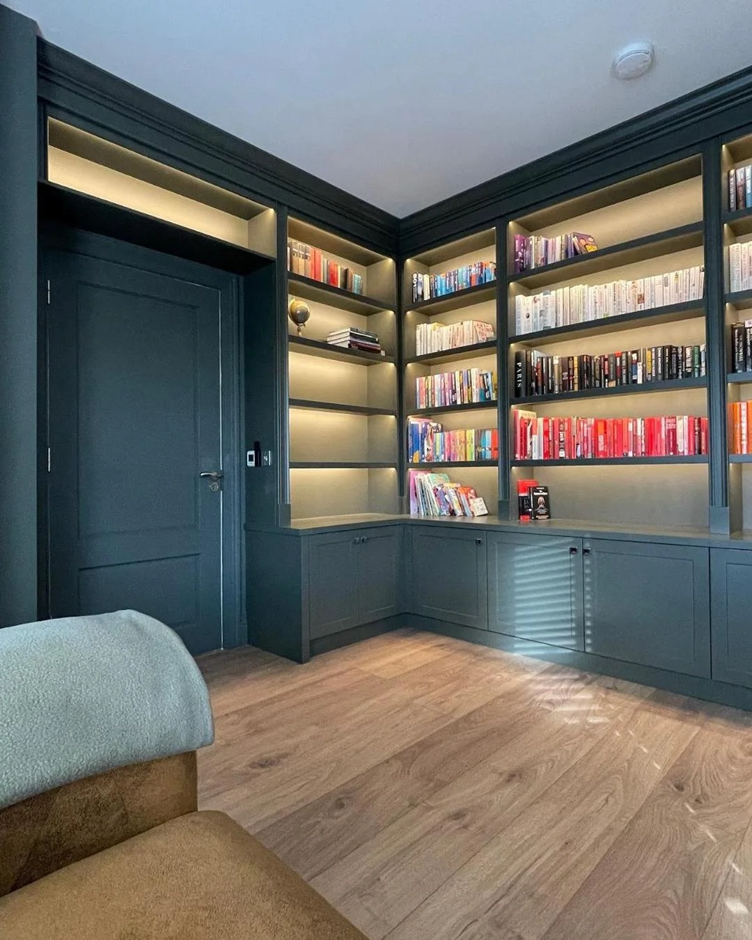 Some homes feel settled from the moment the day begins, with each space naturally supporting how time is spent, from quiet focus to slower evenings together.

The home office, with exteriors painted in &lsquo;Pompeian Ash&rsquo; and oak interiors, cr