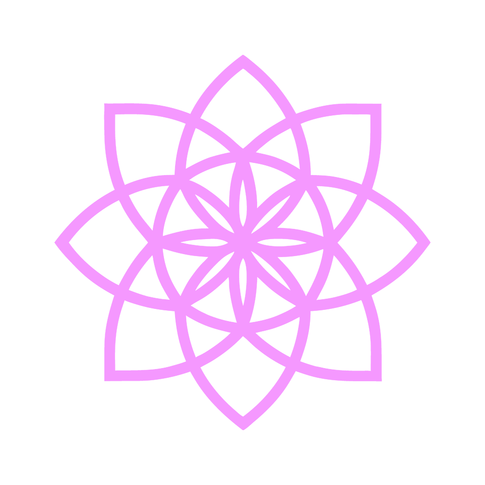 A symmetrical geometric pattern resembling a flower or mandala in light purple on a white background, which represents the Align phase of training from Zeljka Cacic-Escalera, a Tony Robbins and Chloe Madanes Trained Coach.