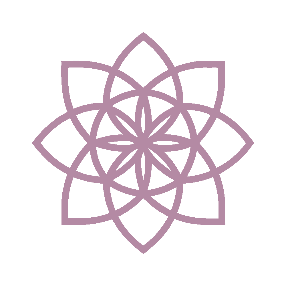 A purple mandala-style geometric pattern with symmetrical shapes.