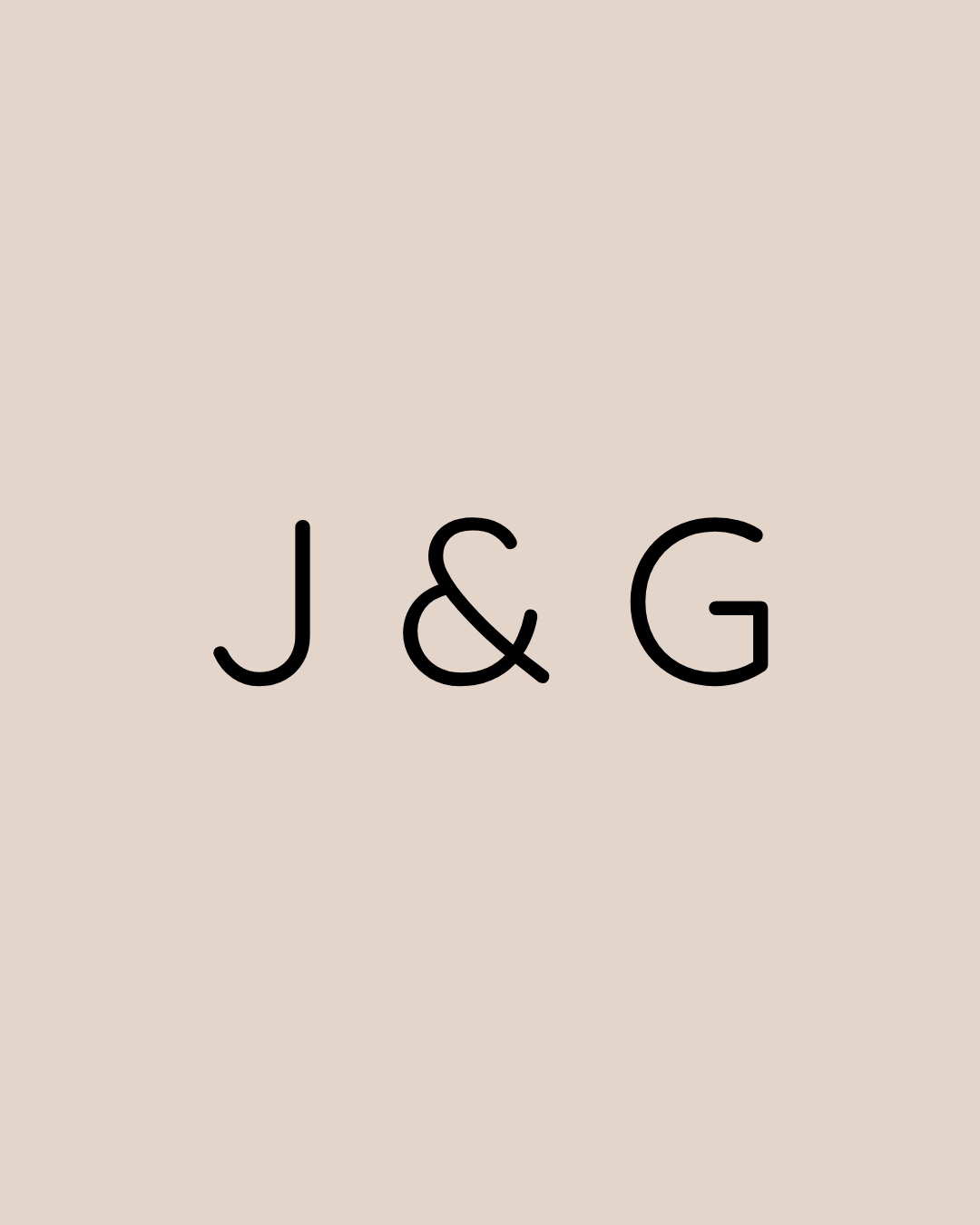 Minimalist graphic with black text 'J & G' on a beige background.