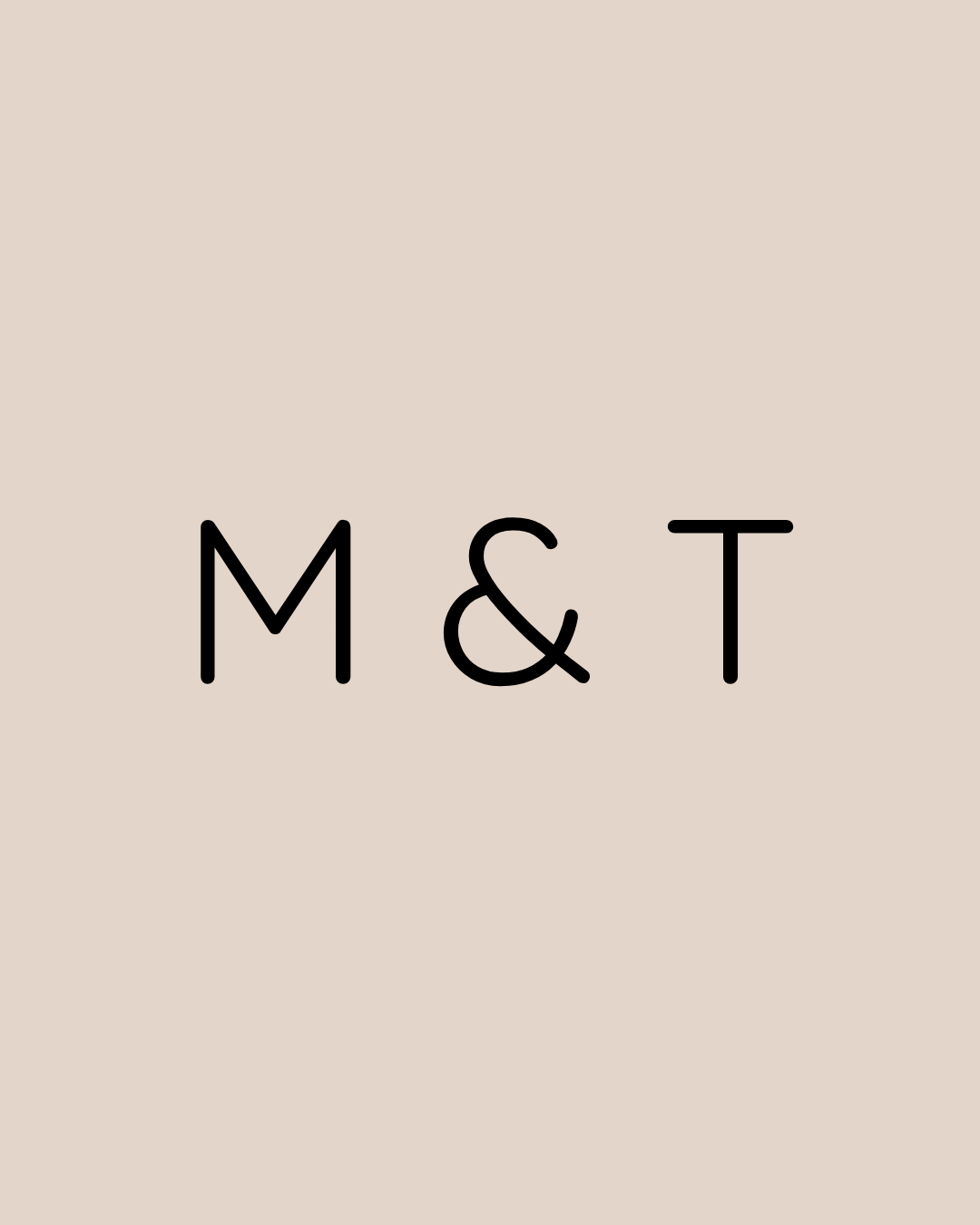 Minimalist beige background with black text reading 'M & T' in the center.