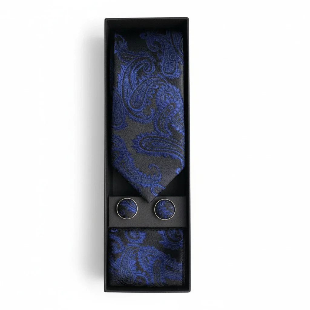 The Paisley Prestige Blue & Black Tie Gift Set