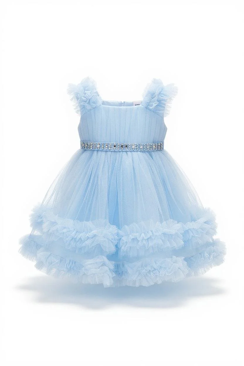 Aqua Sparkle Ruffle Dress (size 90) 1-2 years