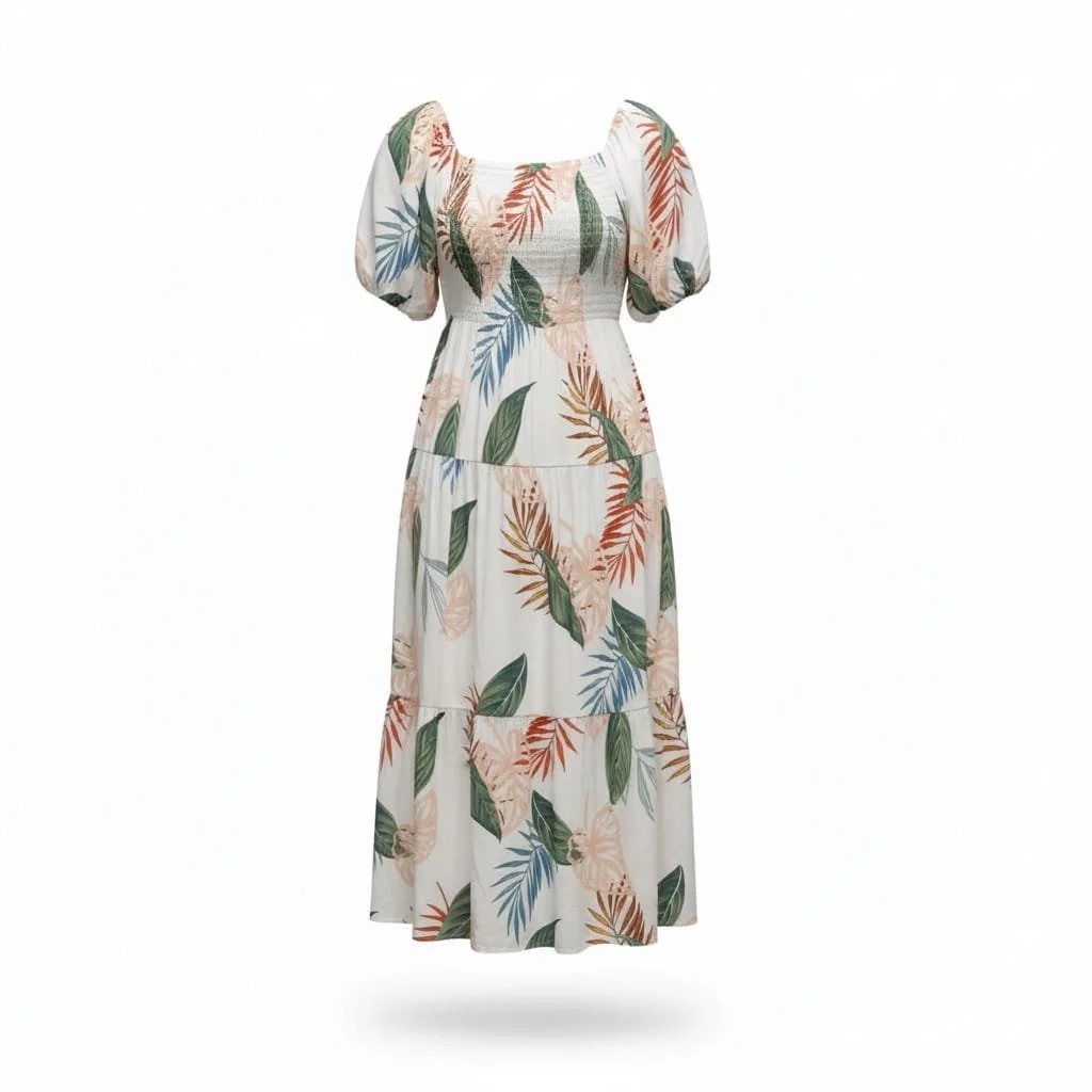 Rainbow Tropics Puff‑Sleeve Dress (one-size)
