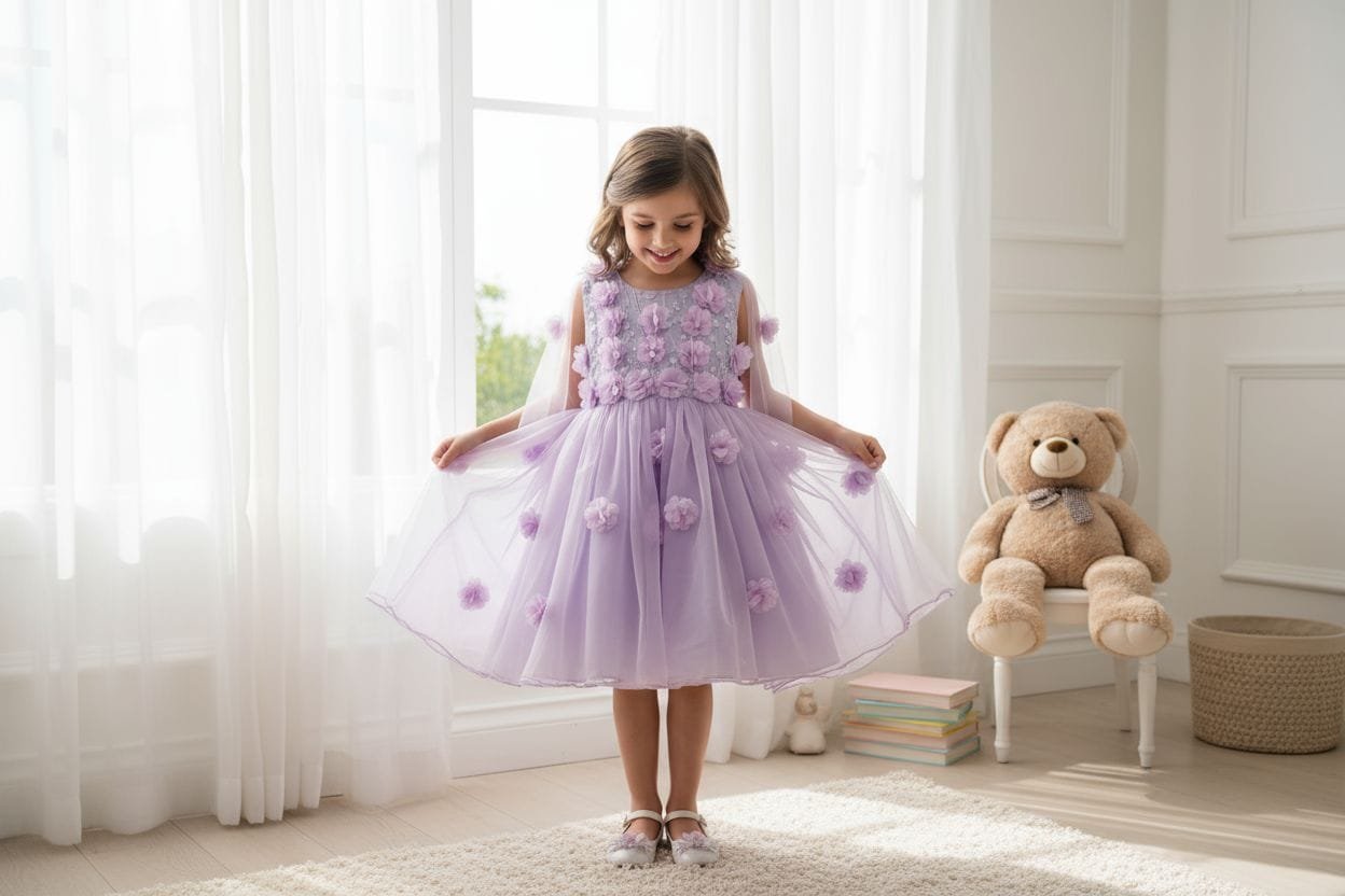 Lavender Blossom Tulle Dress (size120) 6-8 years
