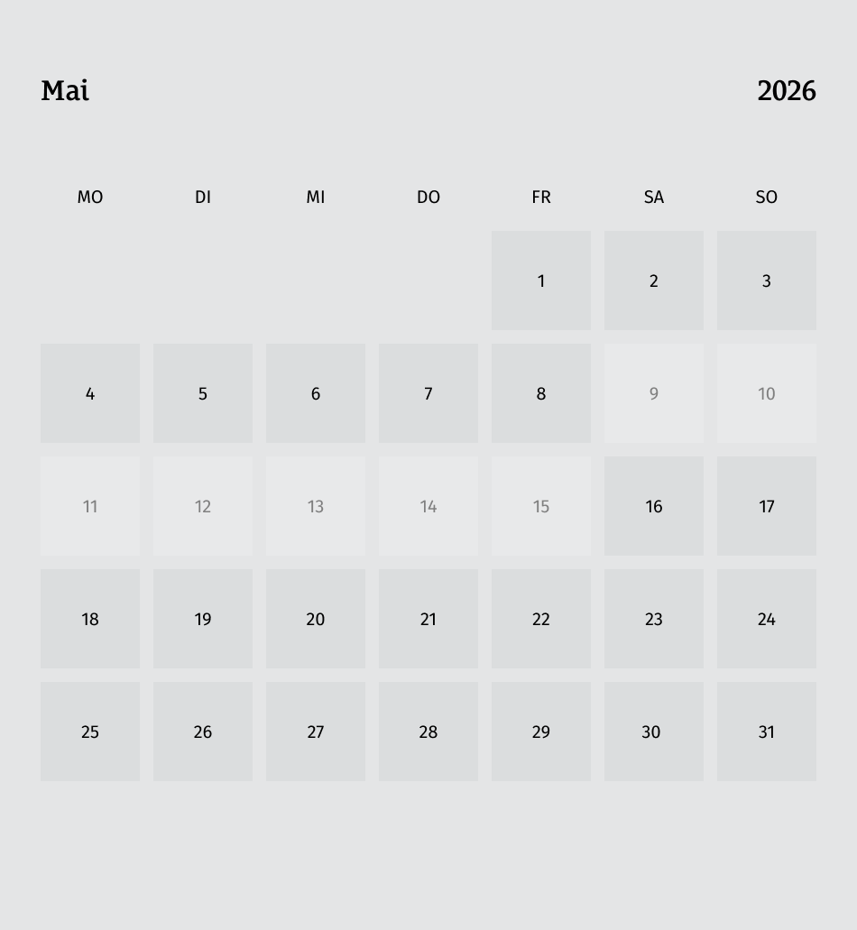 Kalender für Mai 2026 mit deutschen Wochentagen und Datum