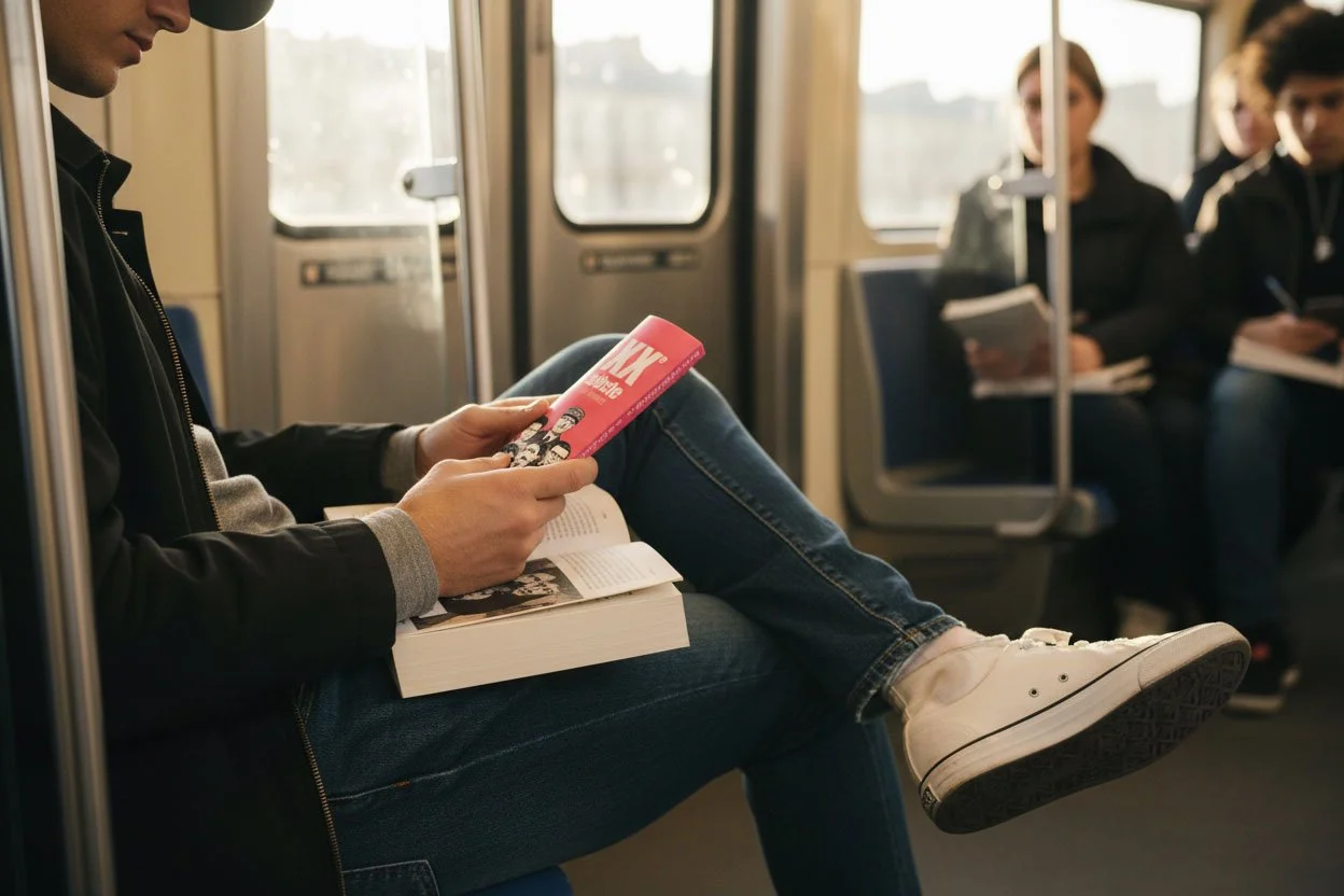 Frise chronologique du 20e siecle en France - Histoire de France - Mouvements litteraires et artistique en France- une personne la lit dans le métro