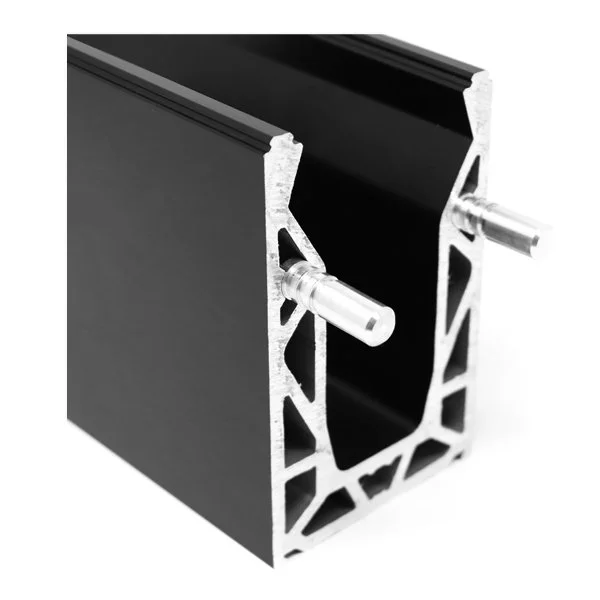 AluChannel sectional view showing joining dowels fitting guidelines