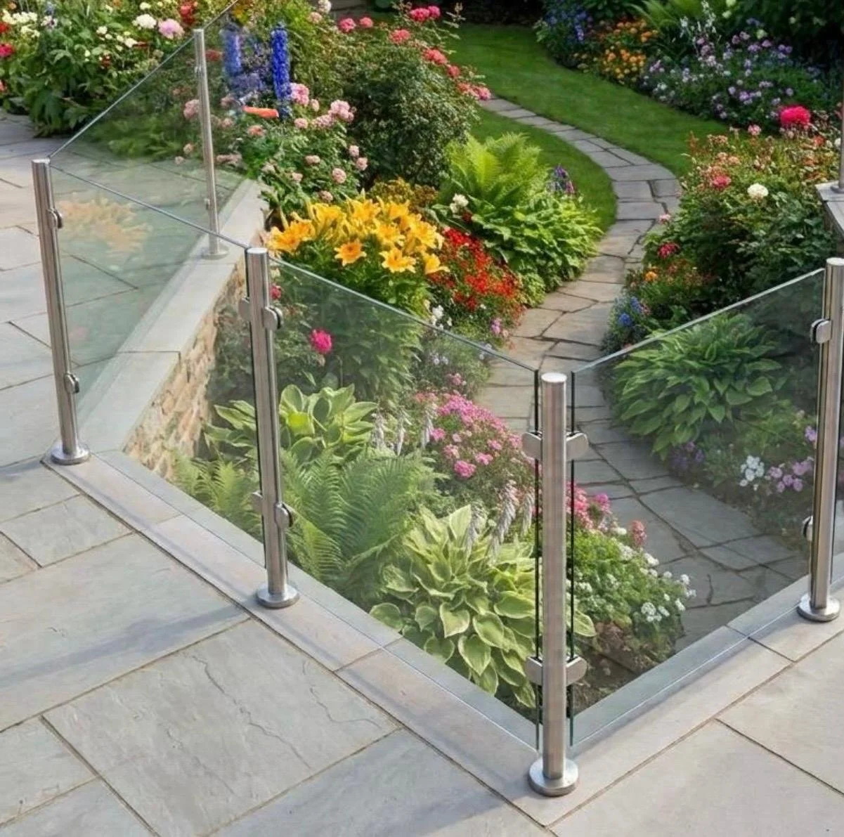 Stainless Steel Posts & Glass Windbreak (4m U shape)