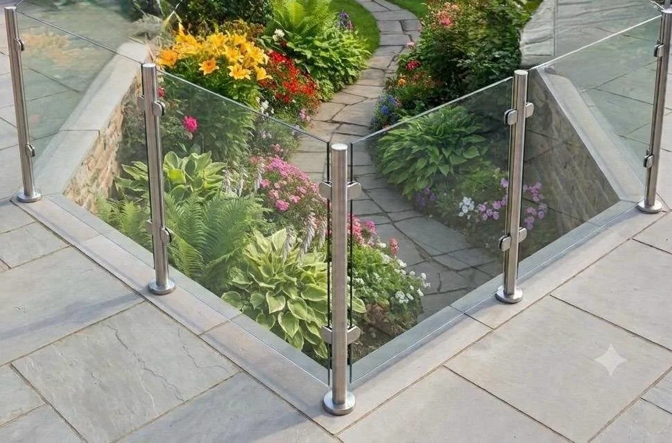 Stainless Steel Posts & Glass Windbreaker (4m L shape)