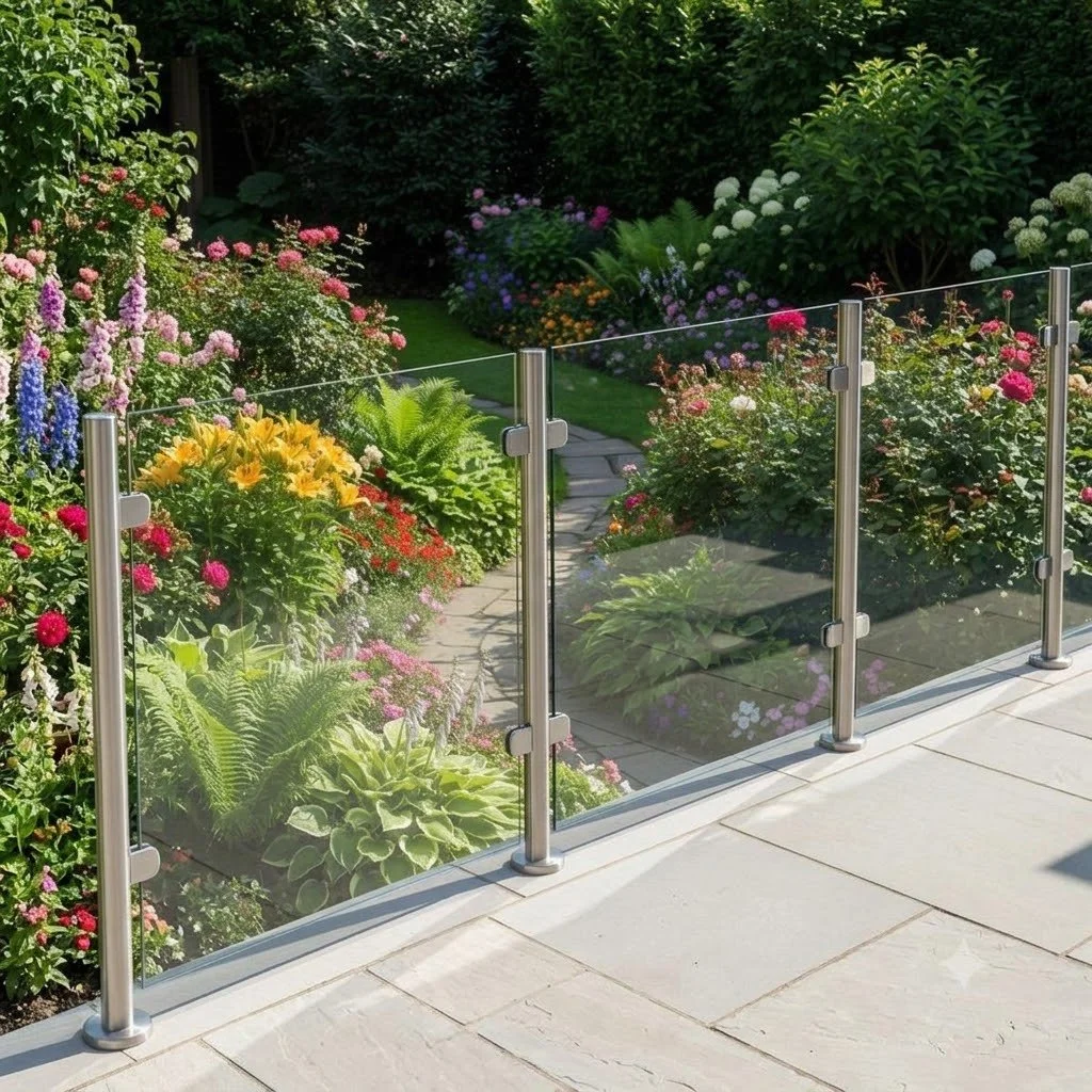 Stainless Steel Posts & Glass Windbreaker (4m)