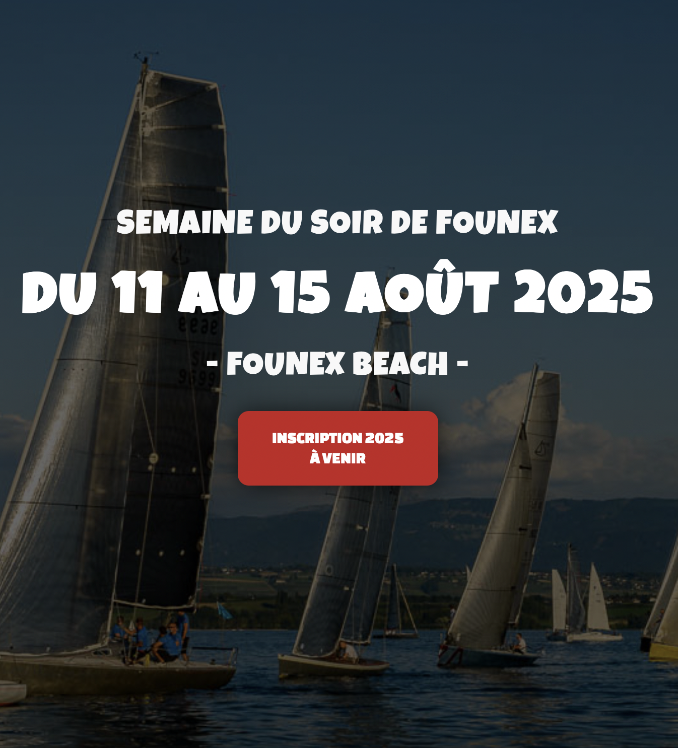 Sailboats racing on the water during the Founex Beach sailing event, with mountains in the background and a partly cloudy sky.