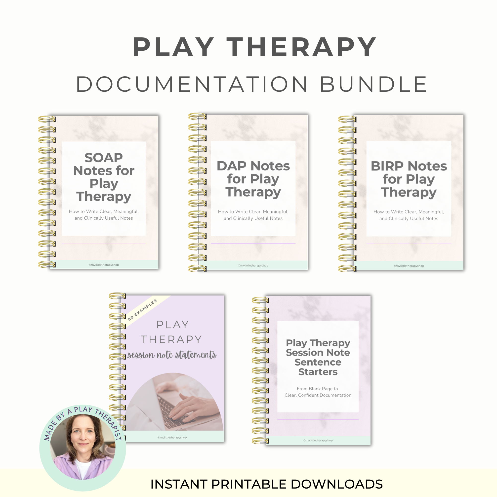 play therapy documentation bundle with guides for writing SOAP notes, DAP notes and BIRP notes