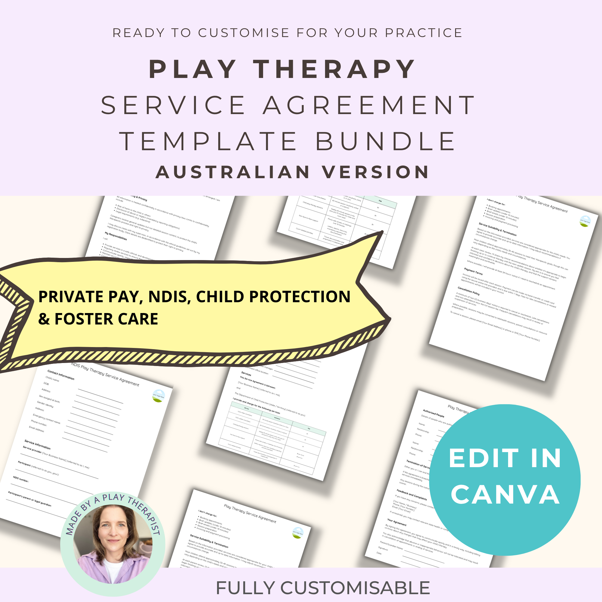 Australian Play Therapy Service Agreement Template Bundle: Editable Canva Forms