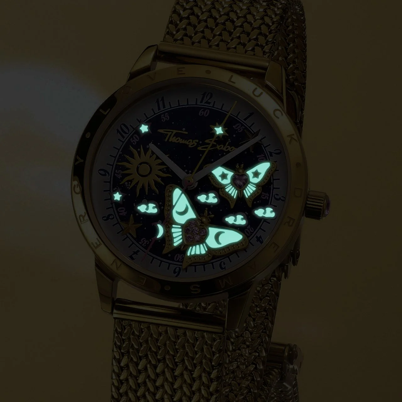 Montre Blooming Sky qui brille dans le noir — cadran papillon lumineux