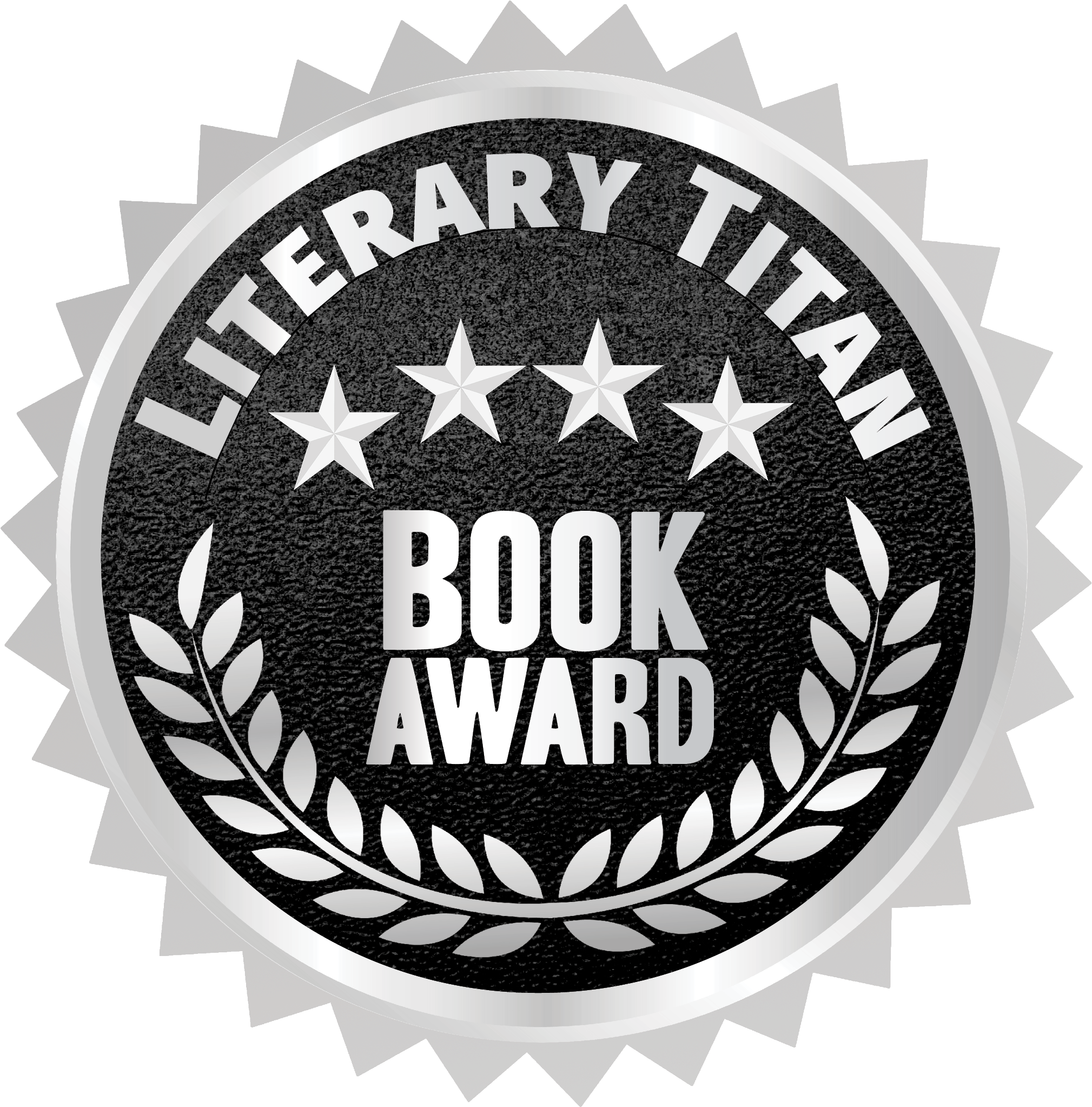 Close-up of an award badge with the words 'LITERARY ARY TIT' and 'ACK' visible, featuring a decorative border of leaves and stars.