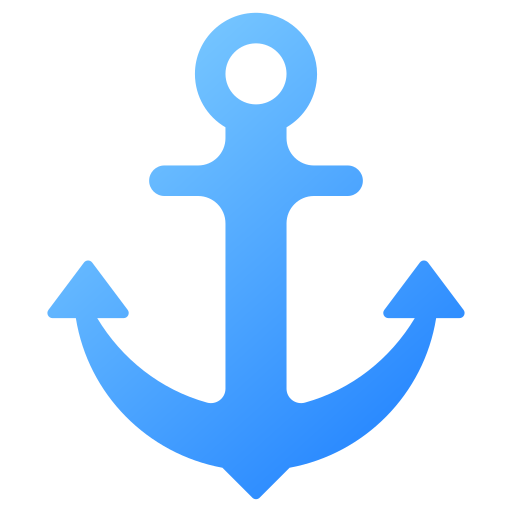 Blue anchor icon with a chain link attached, symbolizing stability or maritime themes.