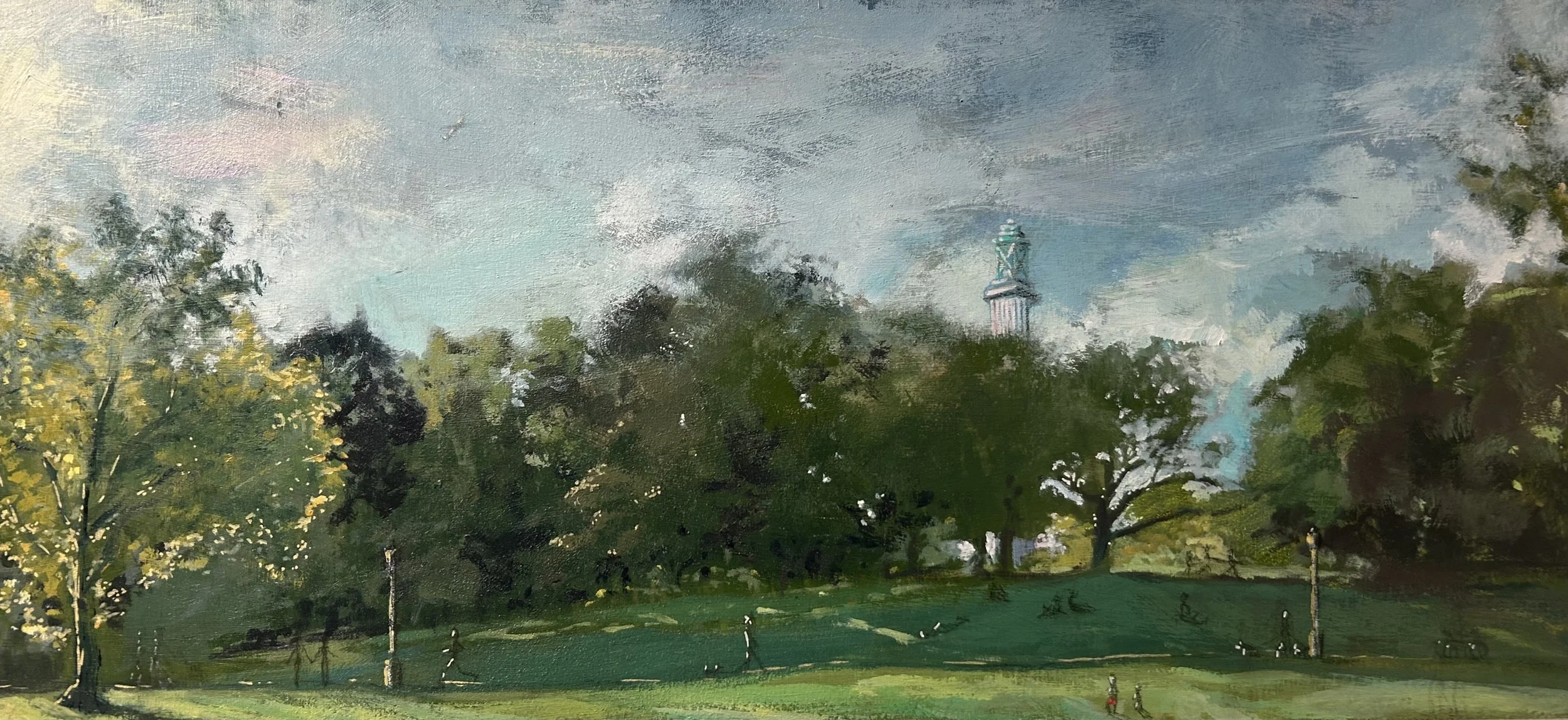 ‘The Monument’ 2023. Acrylic on archival board. 10x22” $1,200USD