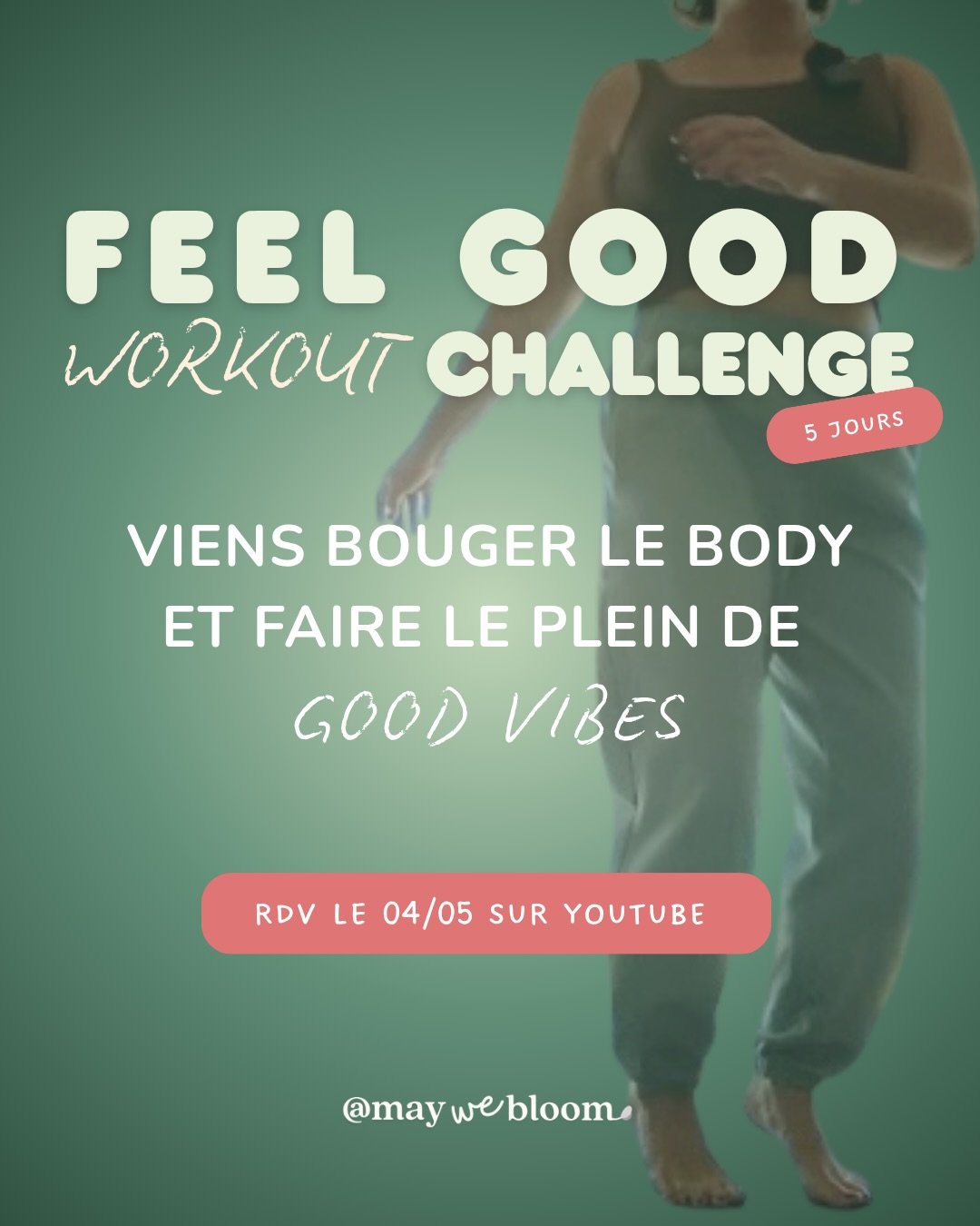 Vous &ecirc;tes invit&eacute;s &agrave; bouger le body et faire le plein de good vibes 💃🏻

🗓️ Rdv le 04/05 sur YouTube 
💪 Au programme : 5 jours de mouvement, de nouveaux abdos, de la bonne humeur et une distribution de m&eacute;dailles 

📍lien 