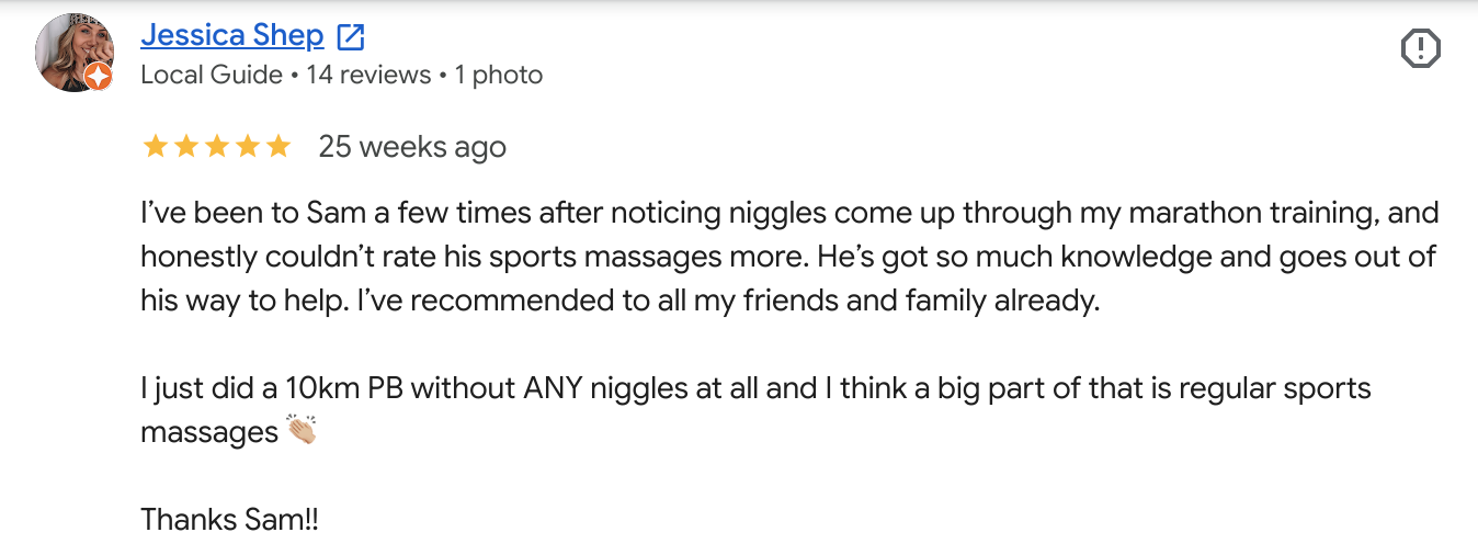 review from a client who came to ascot massage and performance