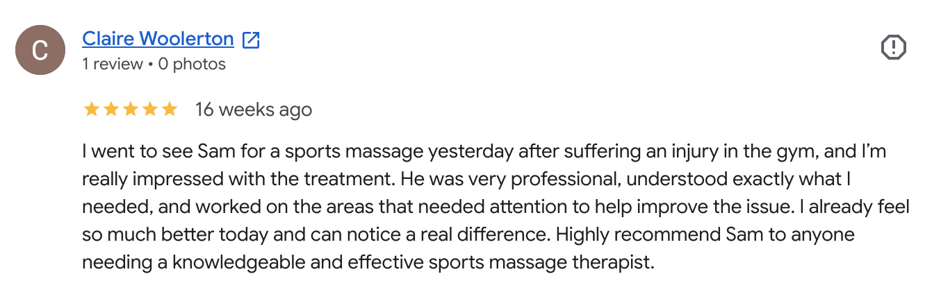 Review from a client who came in with back pain
