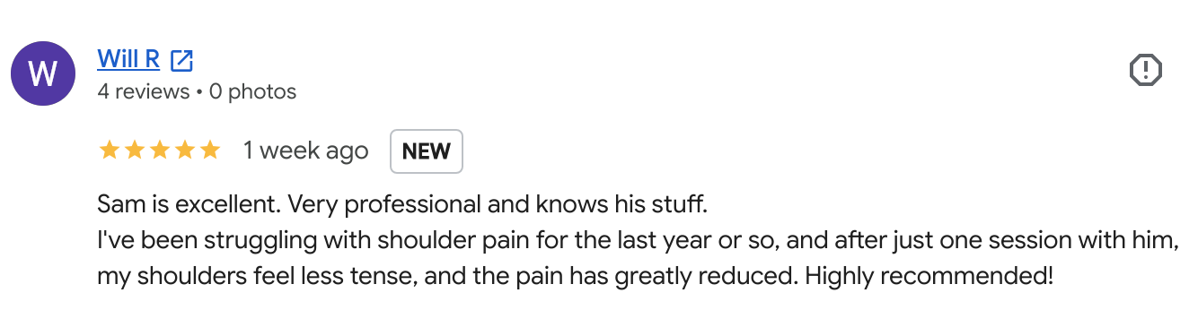 Review from client with reoccurring shoulder pain