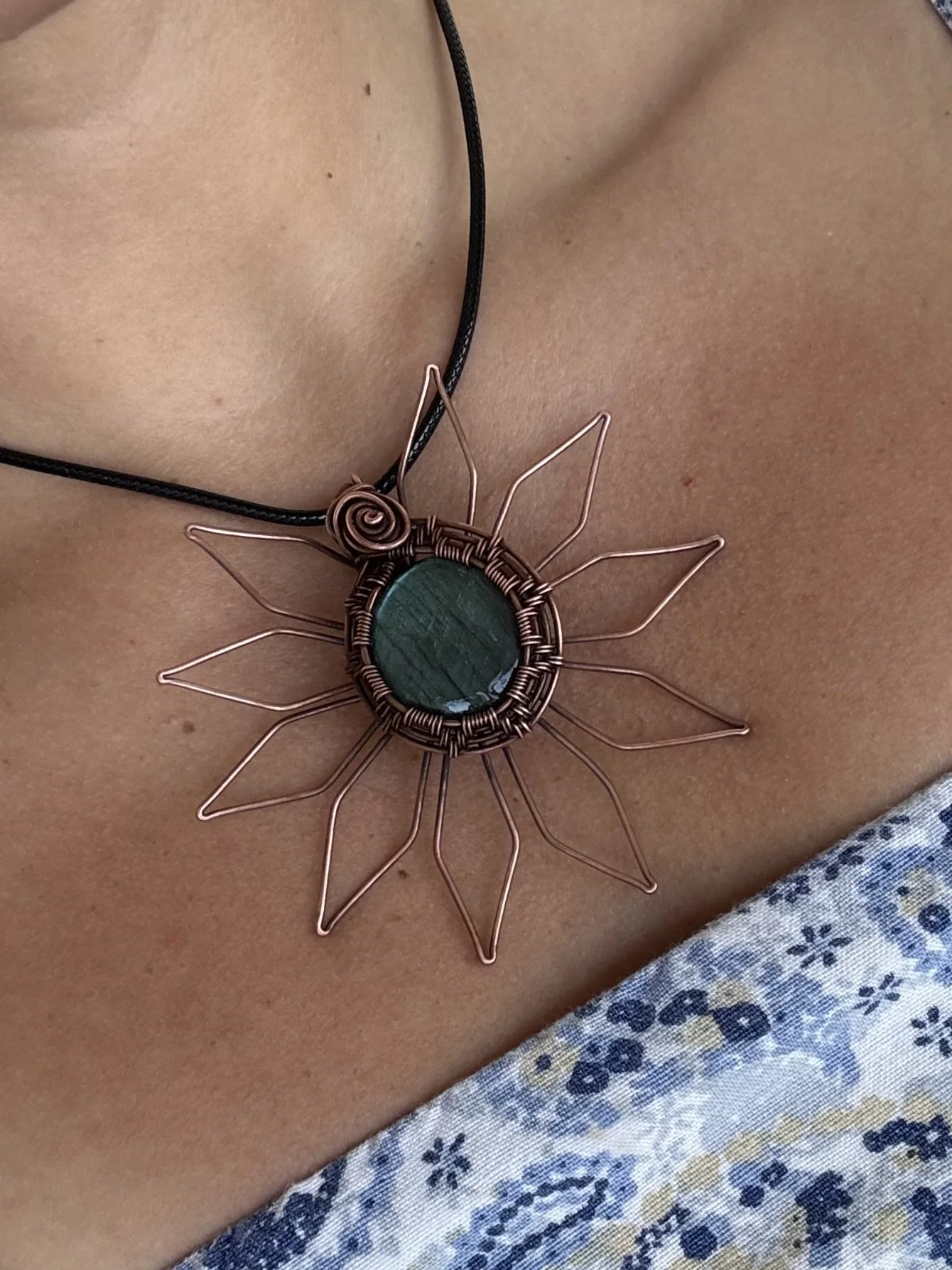 Labradorite Flower Pendant wrapped in Raw Copper