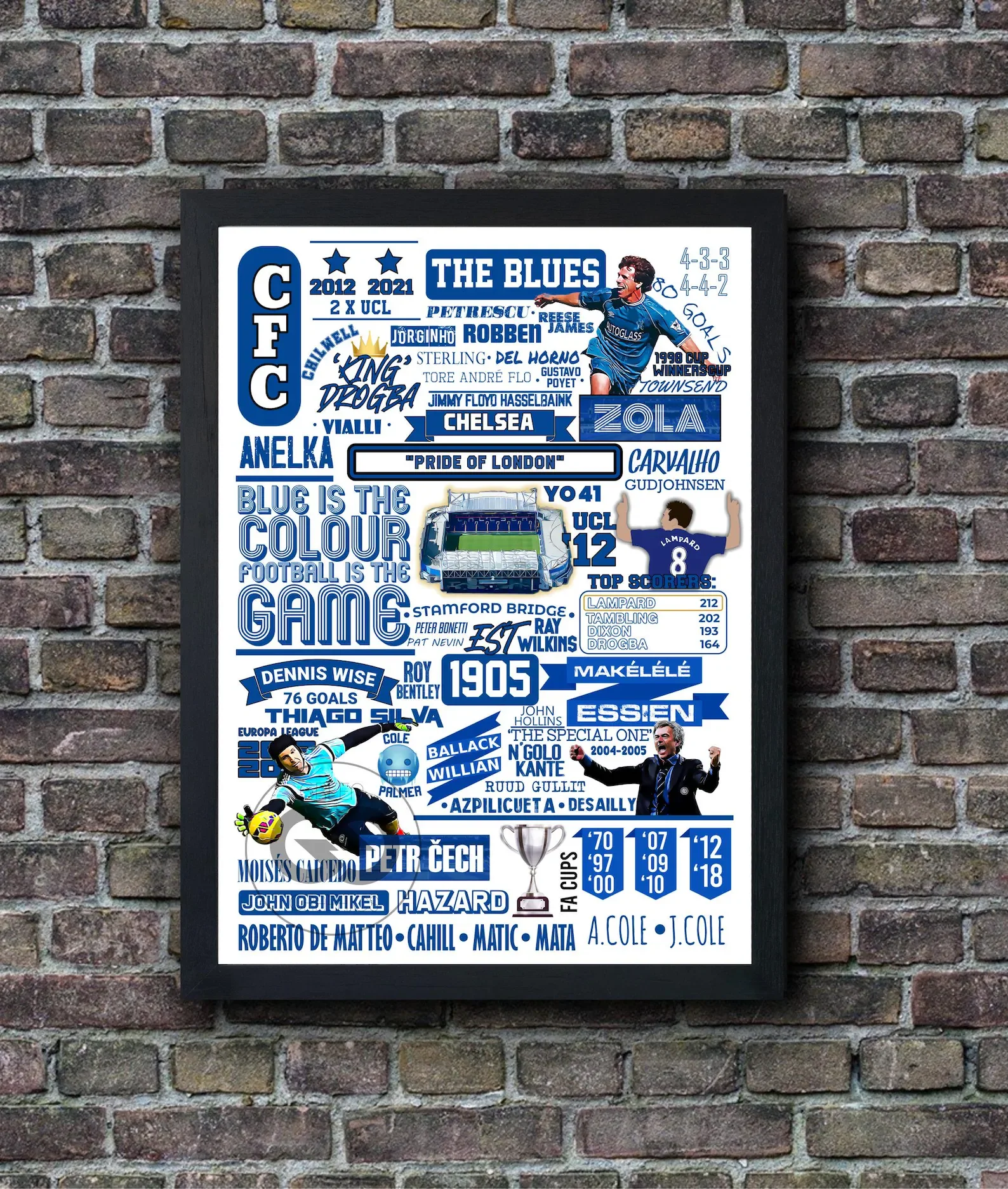 Chelsea FC Doodle Text Poster Print Chelsea Legends | A3 Framed - £25.97