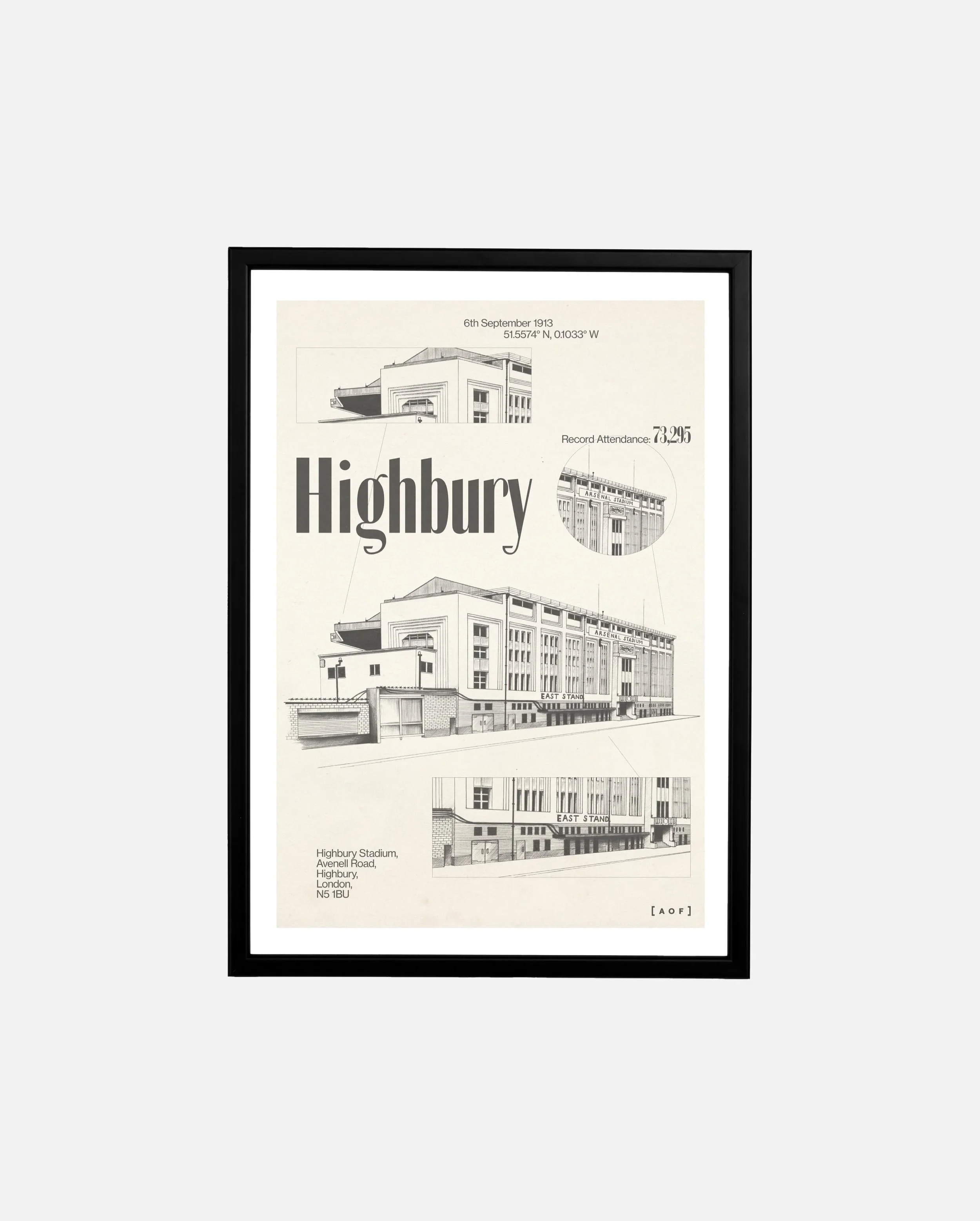 Arsenal Highbury Blueprint Print | A4 Framed - £40.00