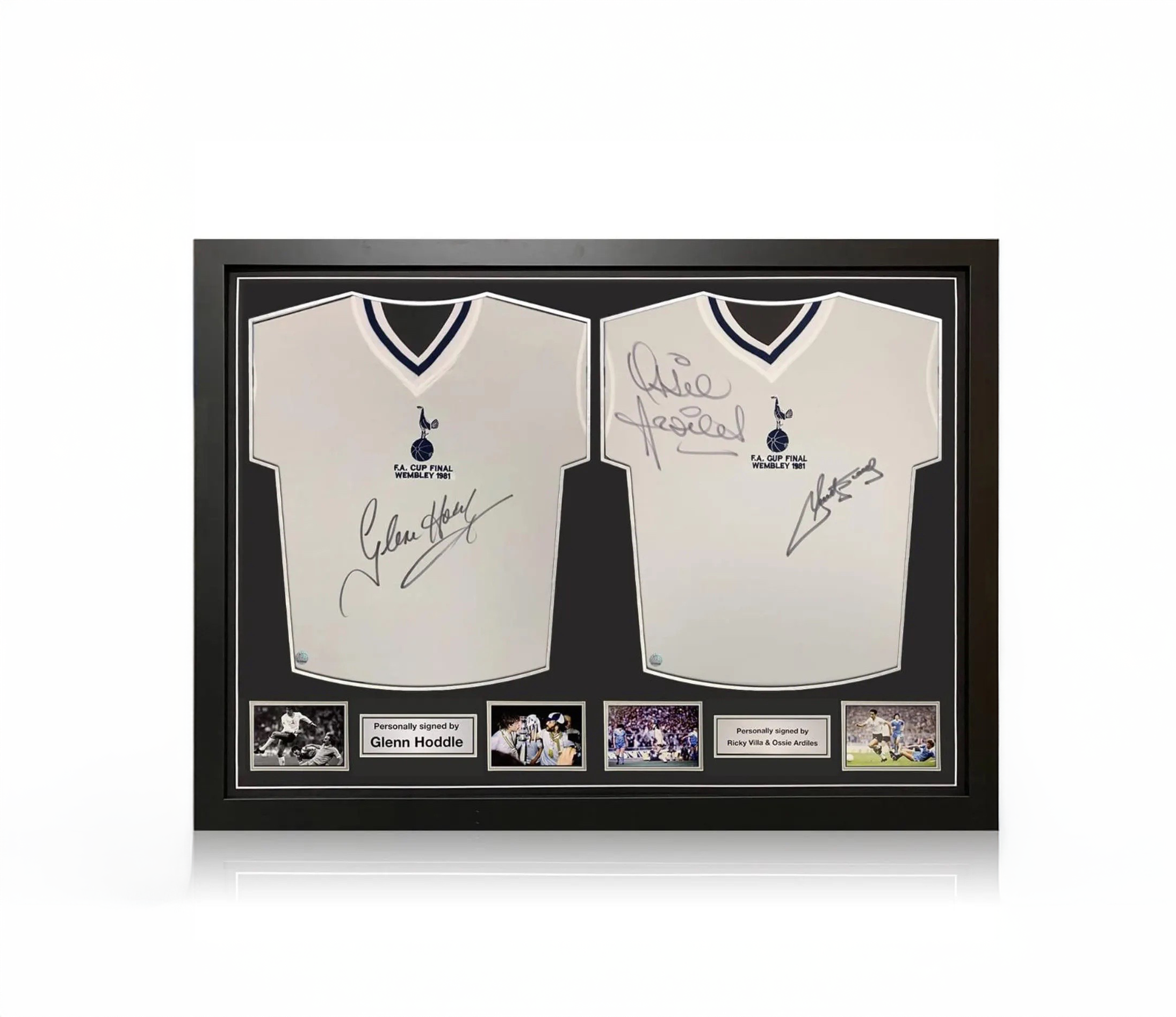Glenn Hoddle, Ossie Ardiles And Ricky Villa Signed Tottenham Hotspur 1981 Football Shirts. Dual Frame - £399.99