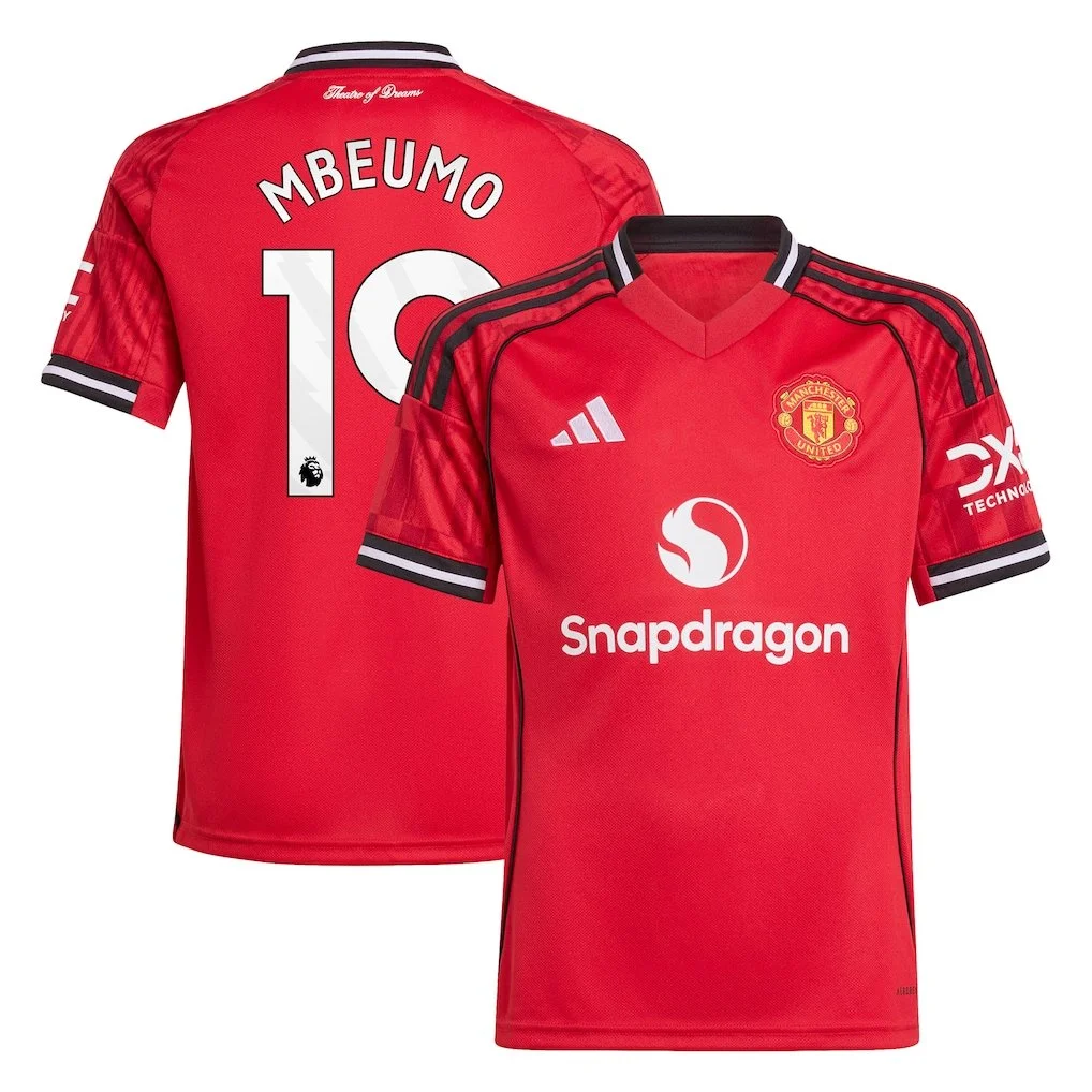 Manchester United adidas Home Shirt 2025-26 - Kids with Mbeumo 19 printing - £75.00
