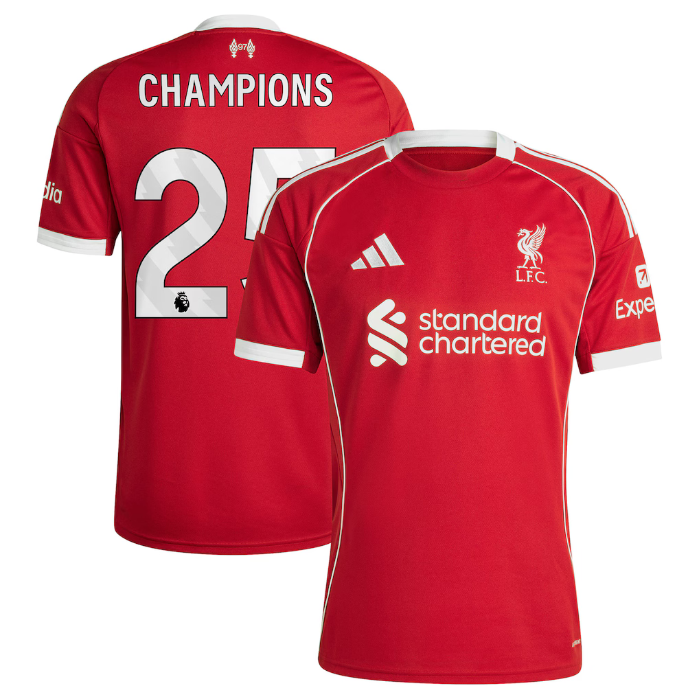 Liverpool adidas Home Shirt 2025-26 with Champions 25 printing - £100.00