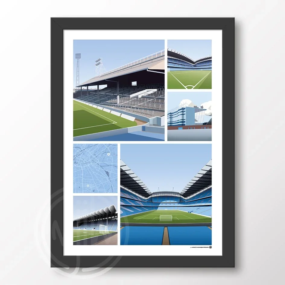 Manchester City Views Of Maine Road & Etihad Stadium Poster A3 Framed 
 £52.00 