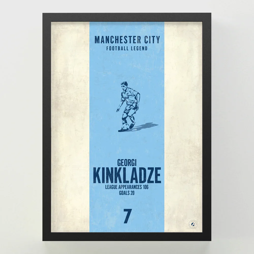 Georgi Kinkladze Manchester City FC Heritage Stripes Print | A4 Framed Wall Art - £44.99