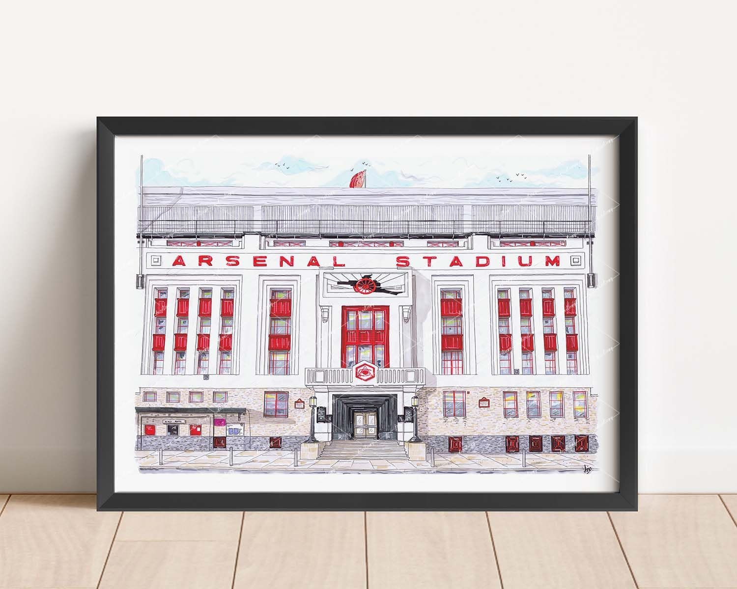 Arsenal FC - Highbury Stadium -Hand drawn artwork - UK based artist - Unframed Print A3 - £40.00