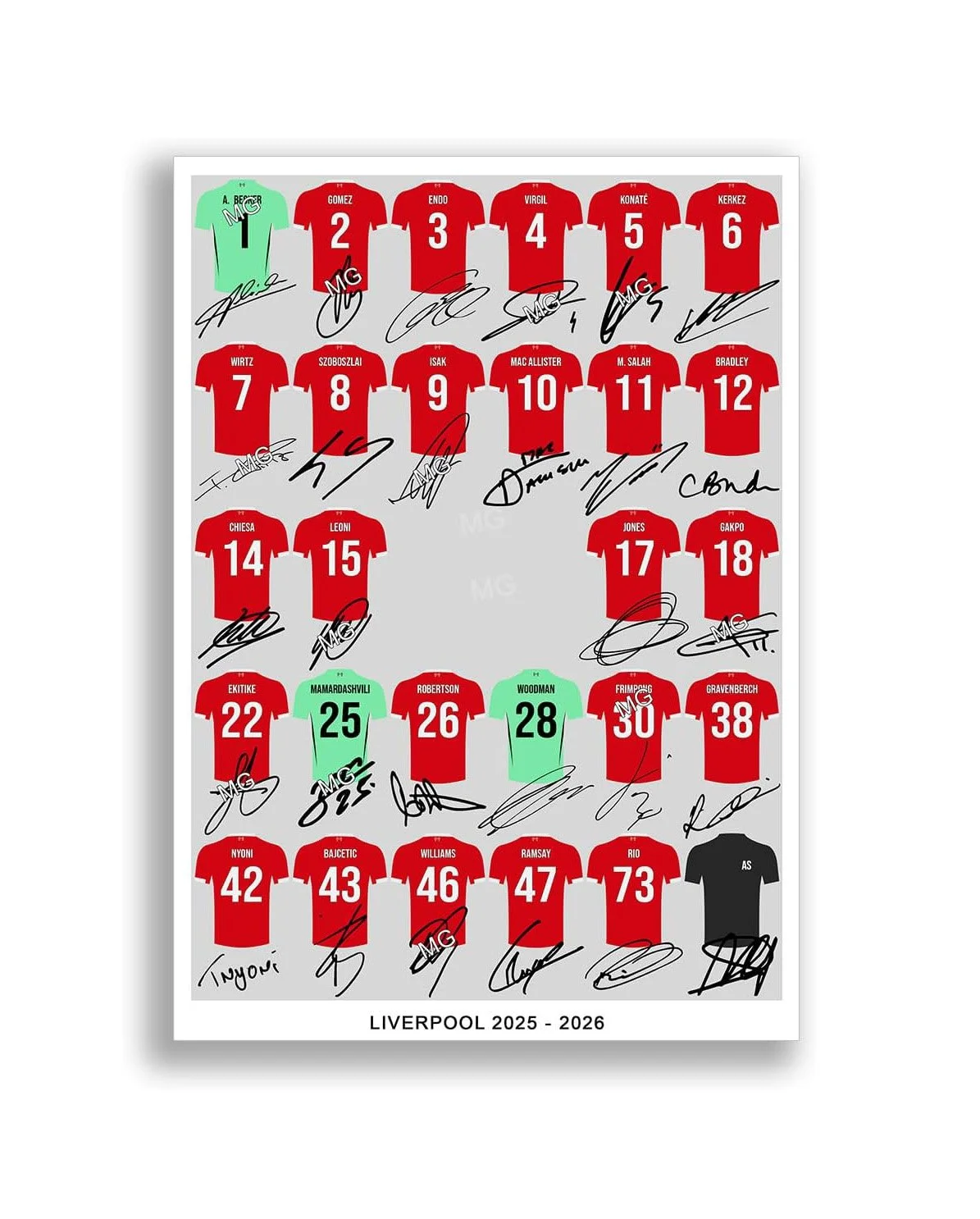 Liverpool Team Squad 25/26 Signed Poster Print Framed Autographs A4 - £9.97 