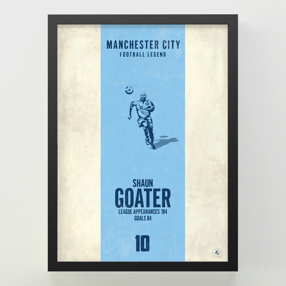 Shaun Goater Manchester City Heritage Stripes Print | A3 Framed - £54.99