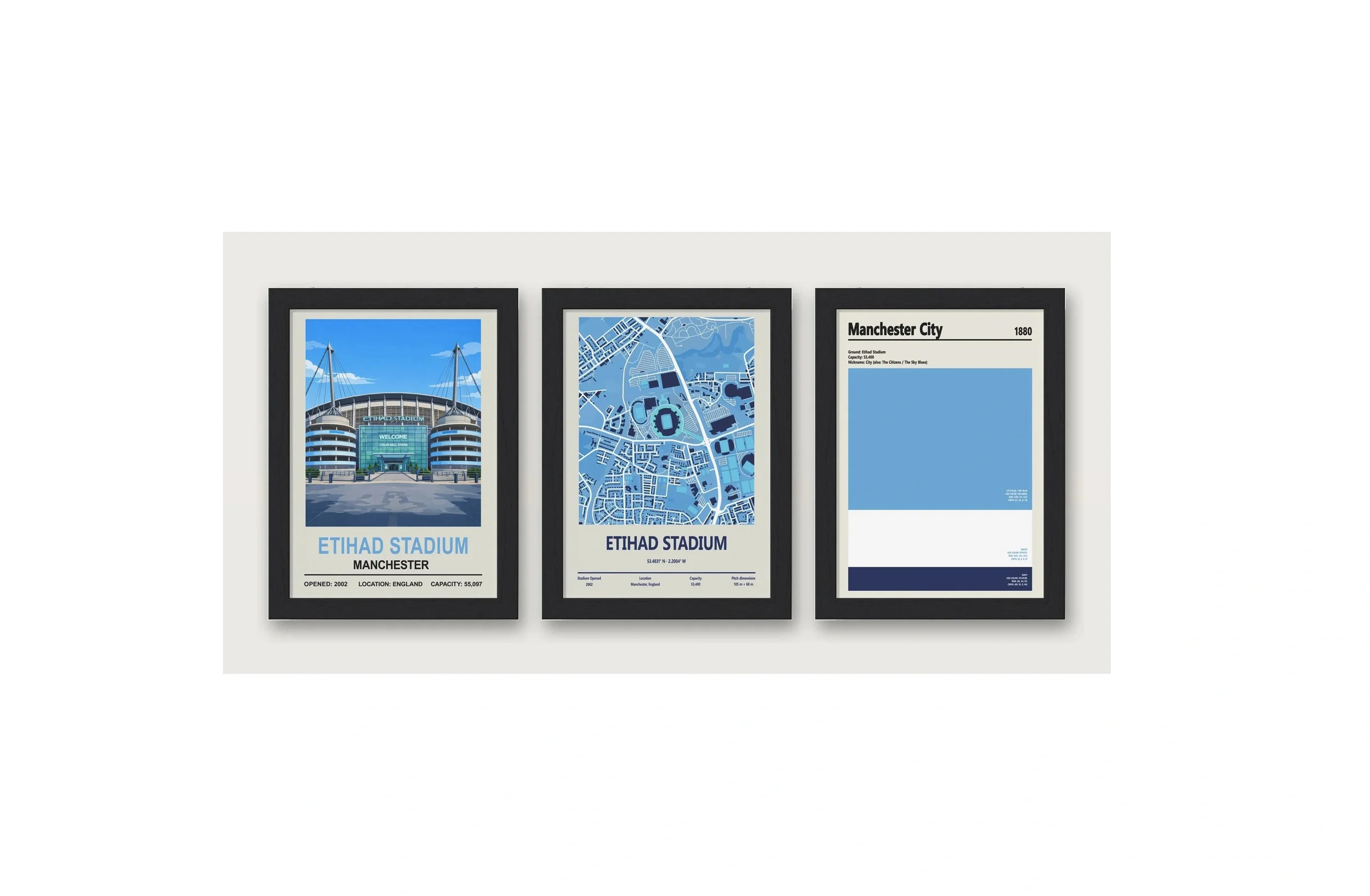 Etihad Stadium | Stadium Map & Club Colours A3 Framed Set
 £79.99 
