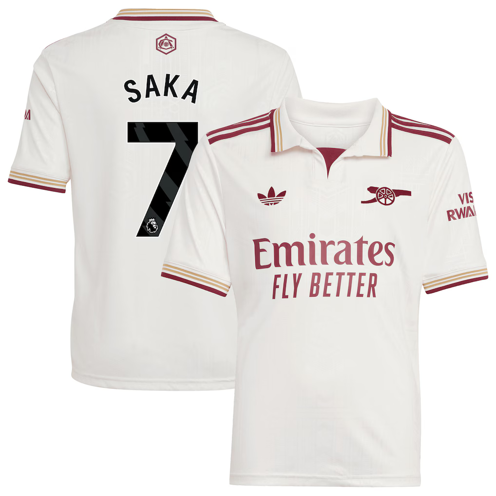 Arsenal adidas Third Shirt 2025-26 - Kids with Saka 7 printing - £75.00