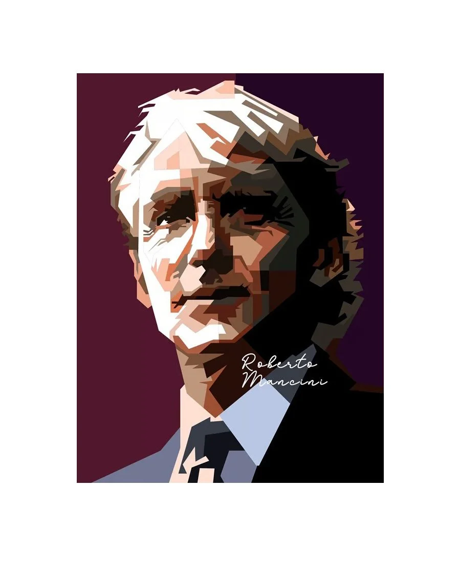 Roberto Mancini Retro Soccer | Manchester City FC | 30cm x 40cm Framed Fine Art - £121.47