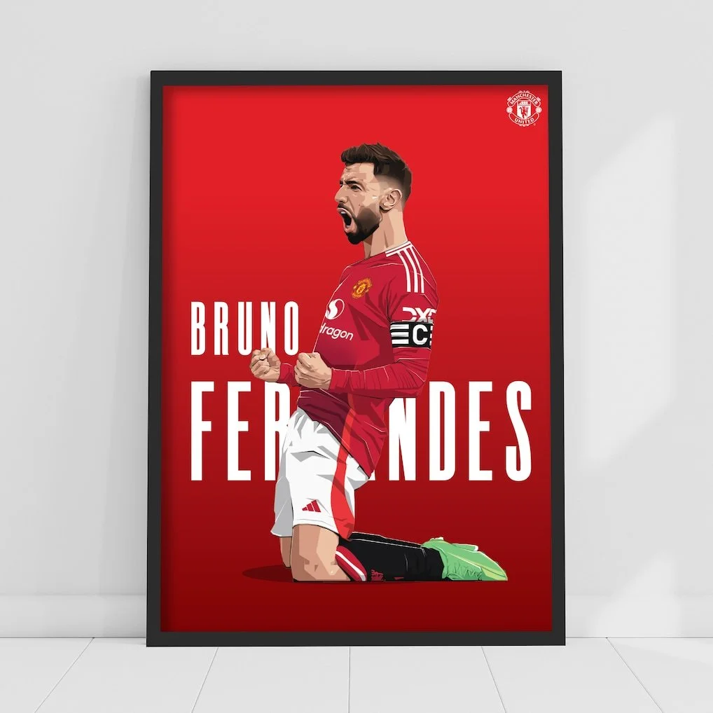 Manchester United Bruno Fernandes 24-25 Illustration Print - Framed A3 - £34.99