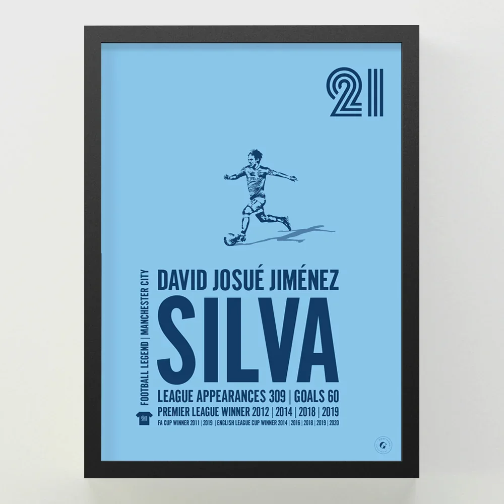 David Silva Manchester City Legend Print | A3 Framed Print - £54.99