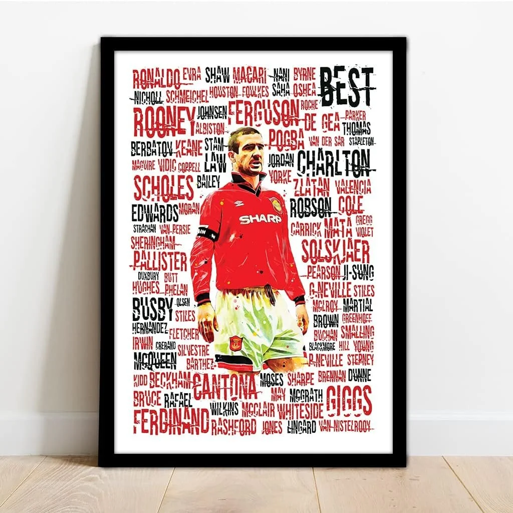 Eric Cantona Hand Drawn Framed Illustration Print Poster (30L x 21Wcm) - £19.99 