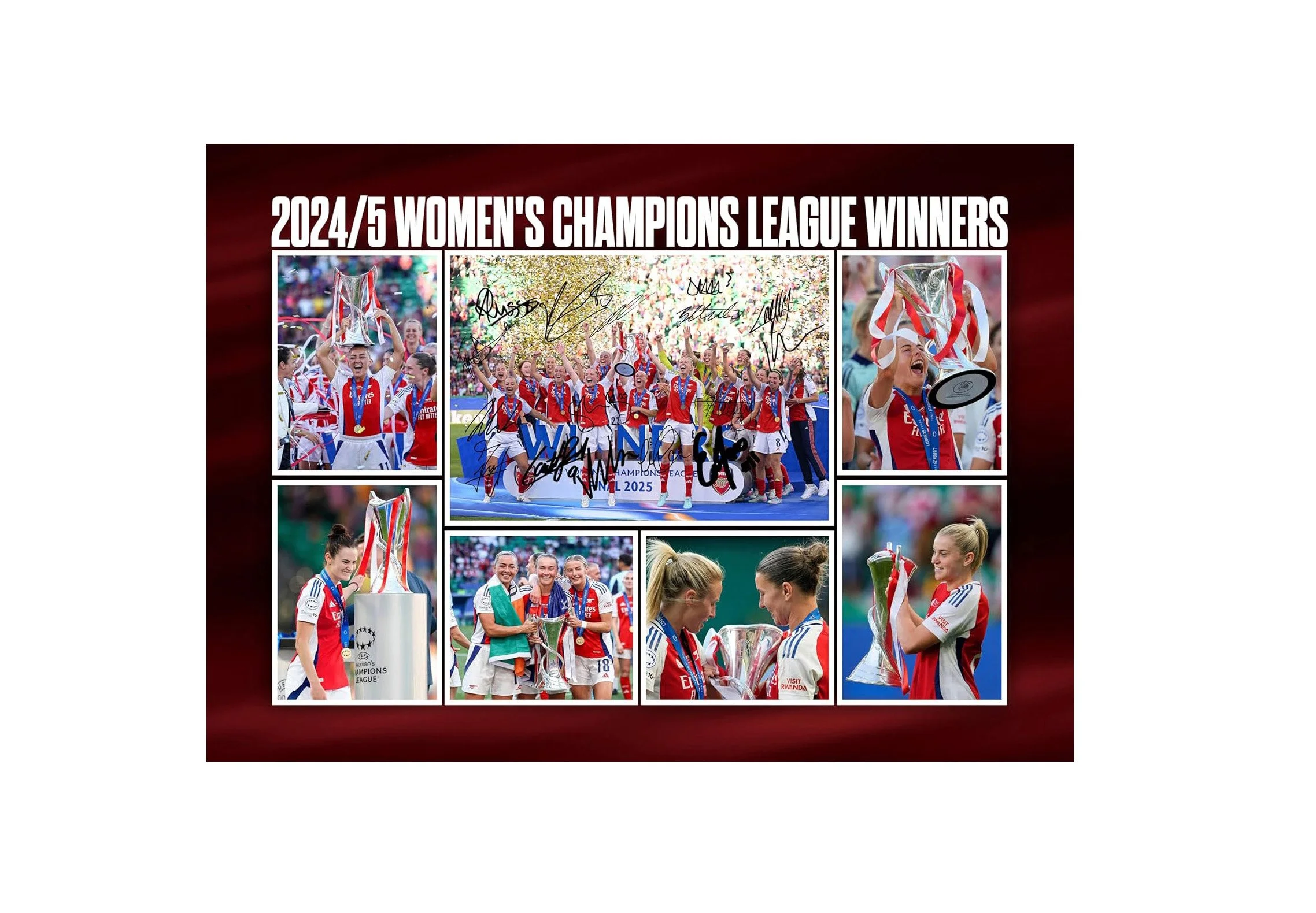Arsenal Ladies 2024/5 Champions League Final Signed A4 Montage Autograph A4 Photo Print - £7.95