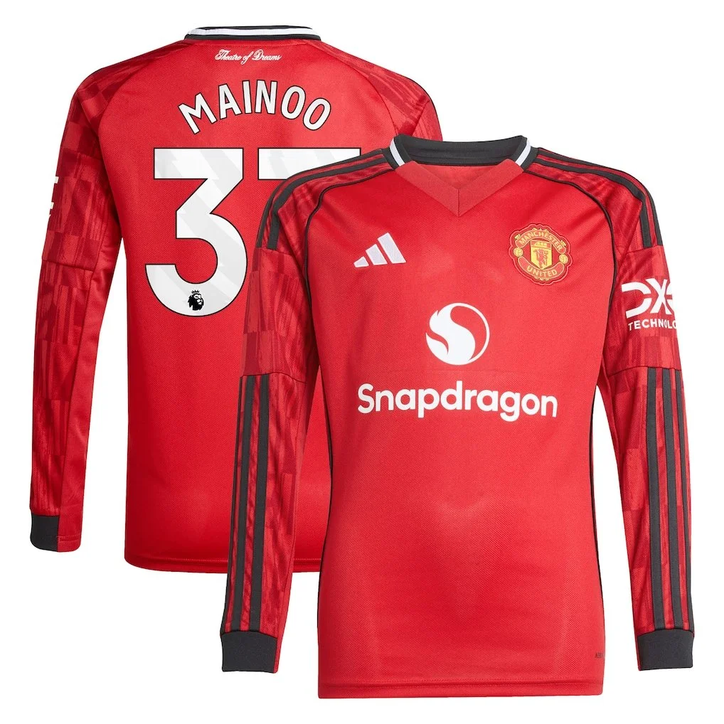 Manchester United adidas Home Shirt 2025-26 | Kids | Long Sleeve Mainoo - £39.38