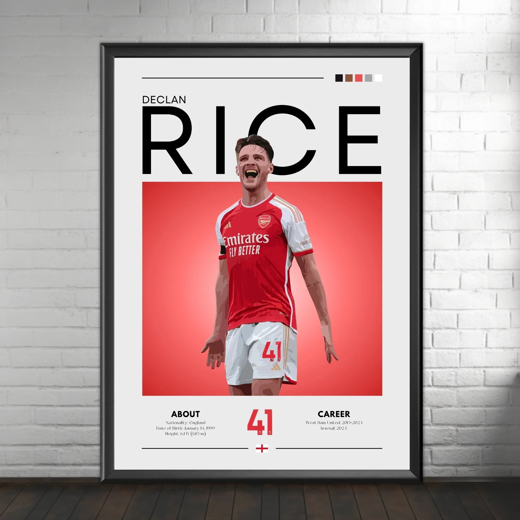 Declan Rice Poster – Arsenal & England Midfield Power Print 18" x 24" Black Frame
 £70.94 
