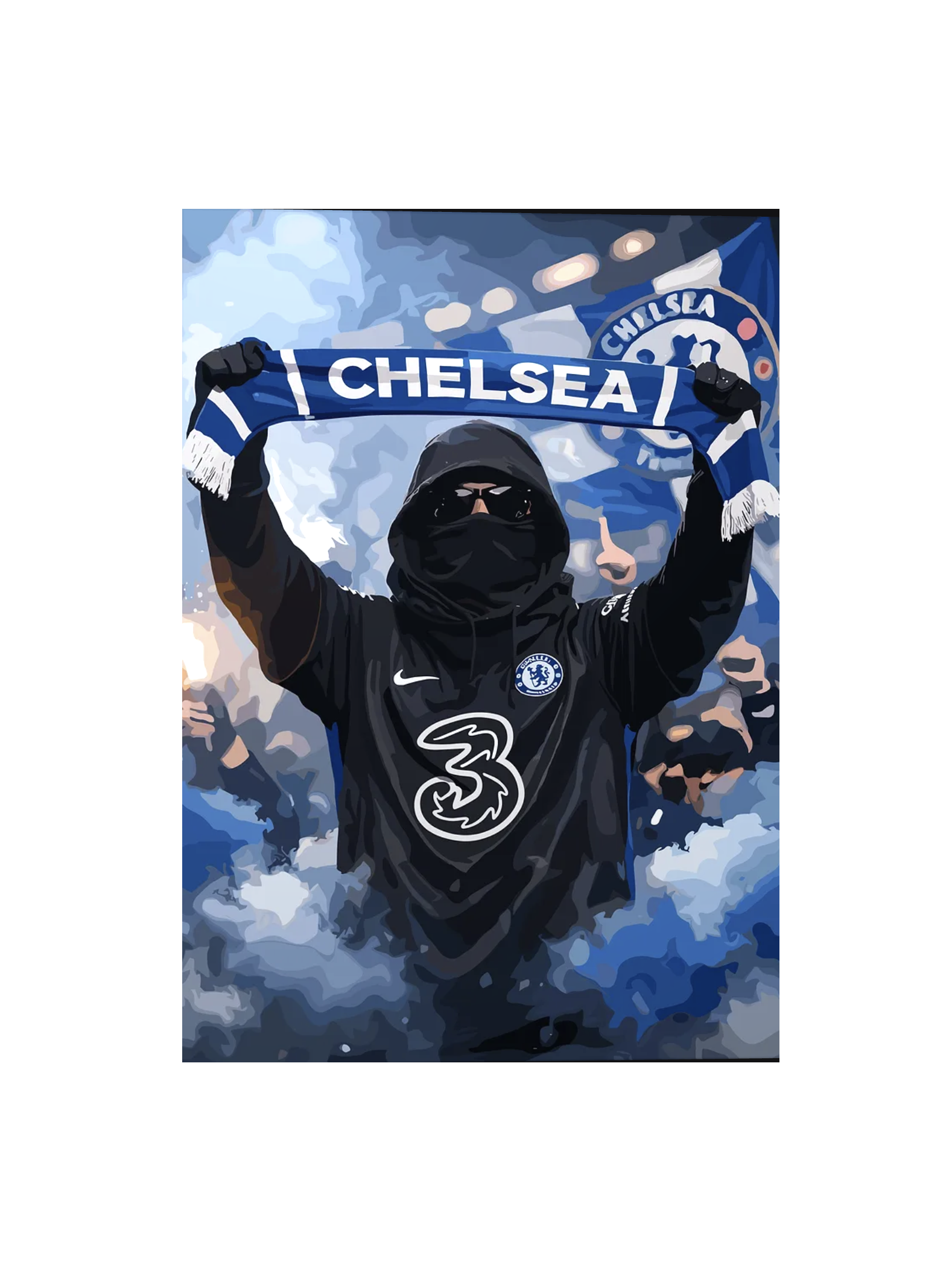 Chelsea FC Fan with Scarf Metal Poster | Matte with Graphite Frame | 17.7in x 12.6in - £49.99