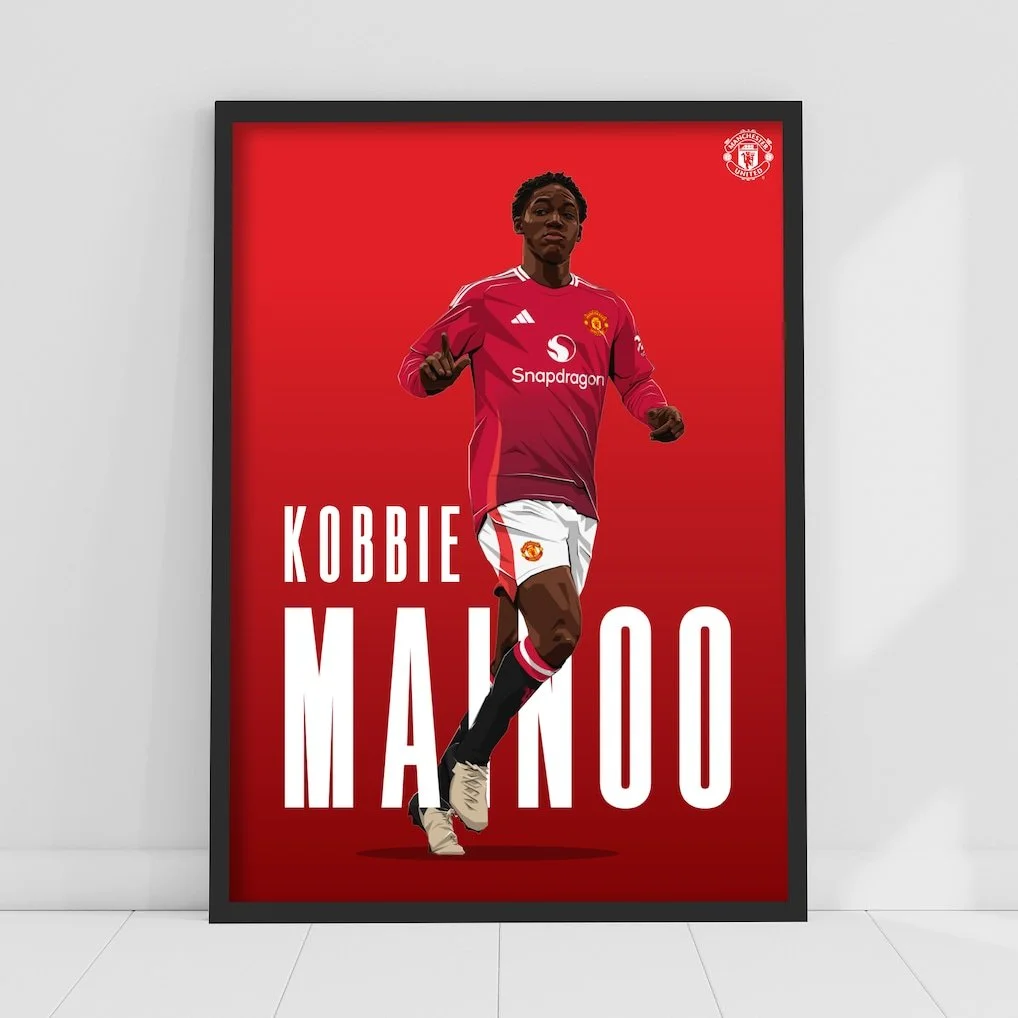 Manchester United Kobbie Mainoo 24-25 Illustration Print - Framed A3 - £34.99