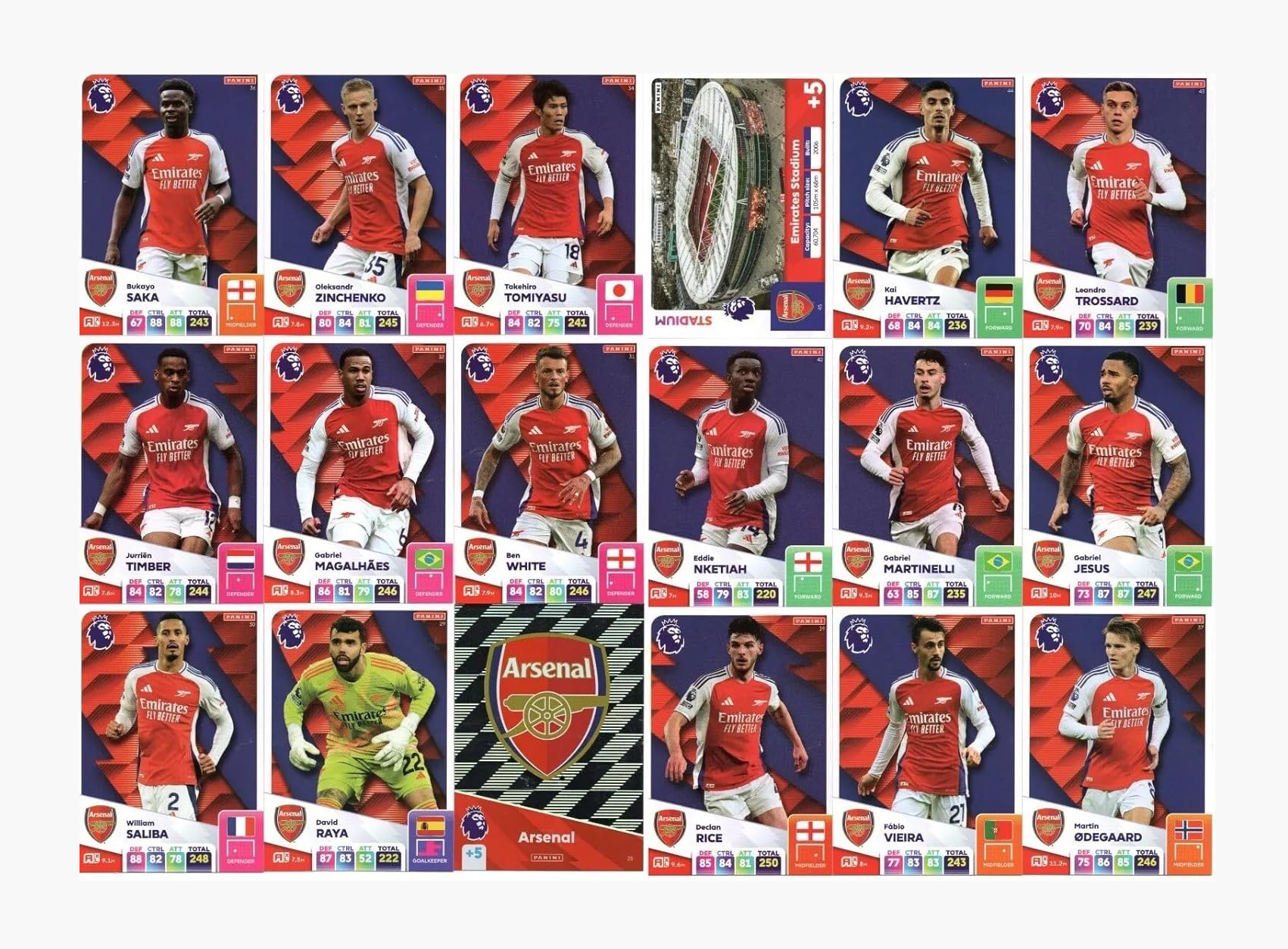 Panini Premier League 2024 2025 Arsenal Base Team Cards - £19.99